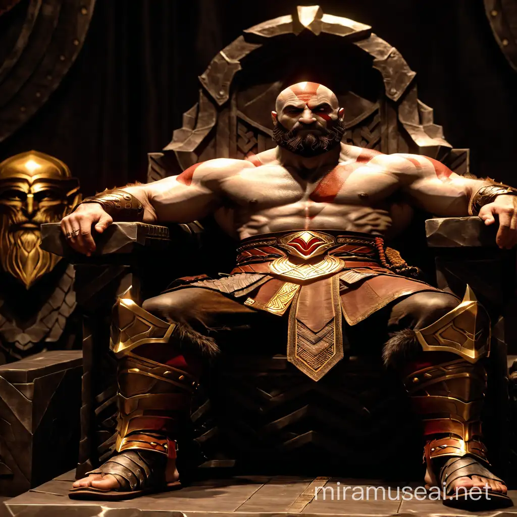Kratos sentado en trono de asgard