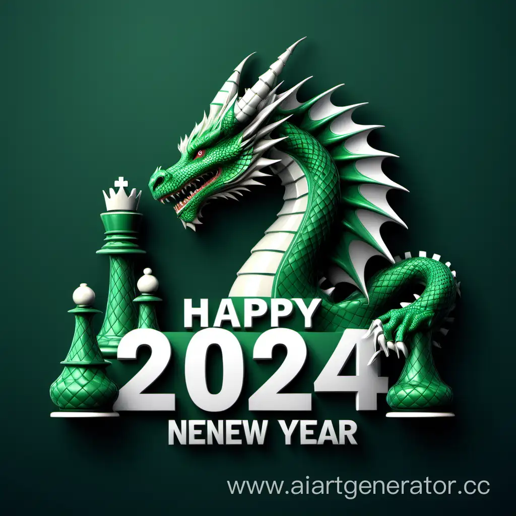 Happy New Year 2024 chess green dragon
