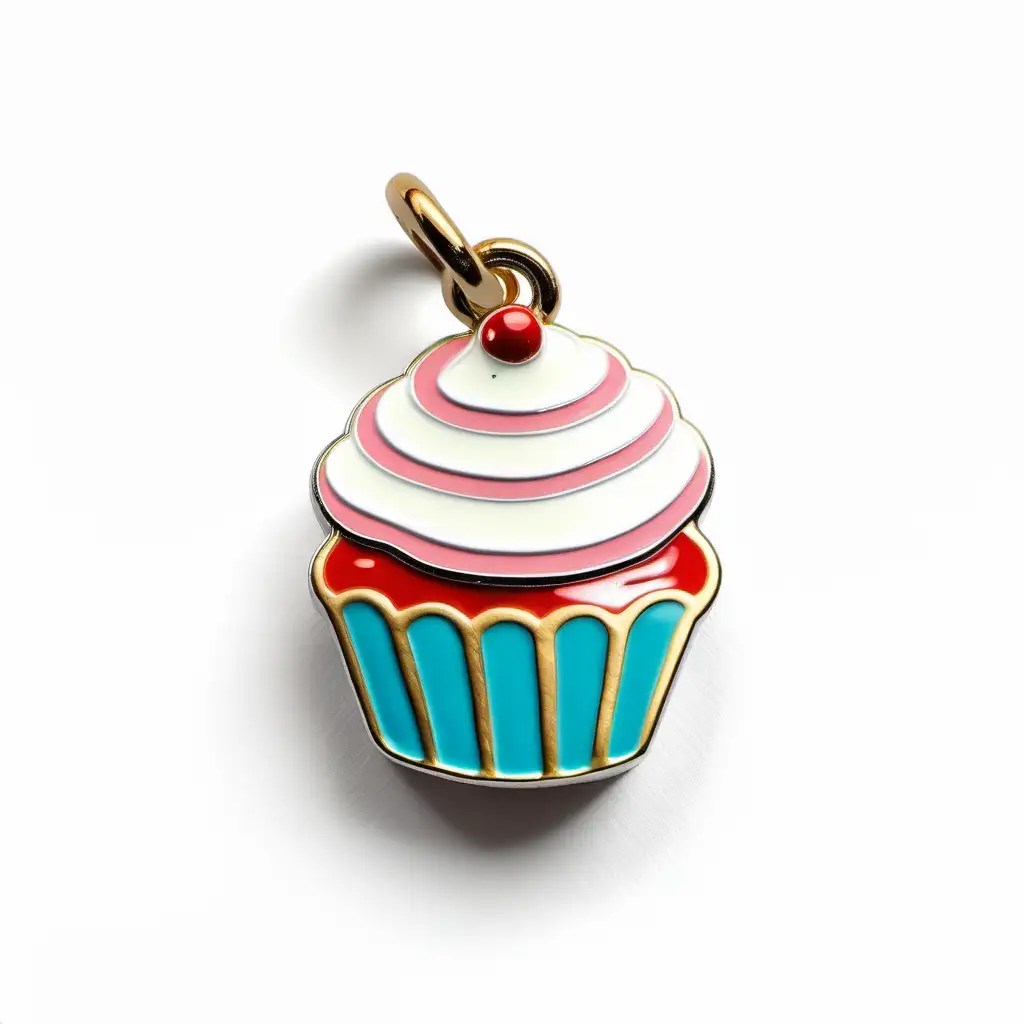Colorful Cupcake Charm on White Background with Enamel Detailing