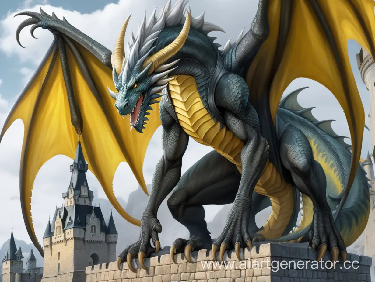 Majestic-DragonHorned-Man-in-White-Mantle-near-GrayYellow-Castle