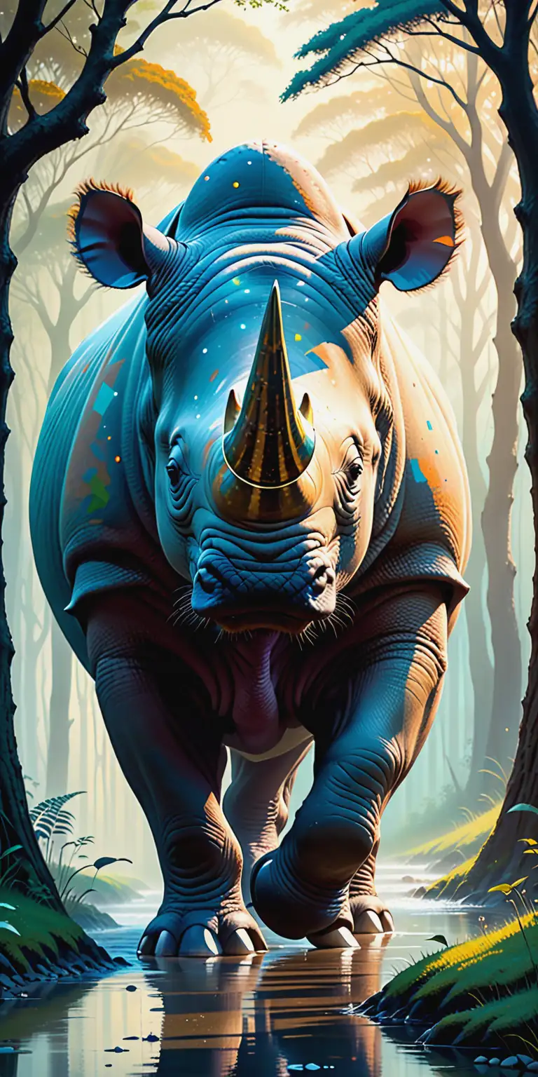 Intricate Collage Art Graceful Rhino in Hyperdetail