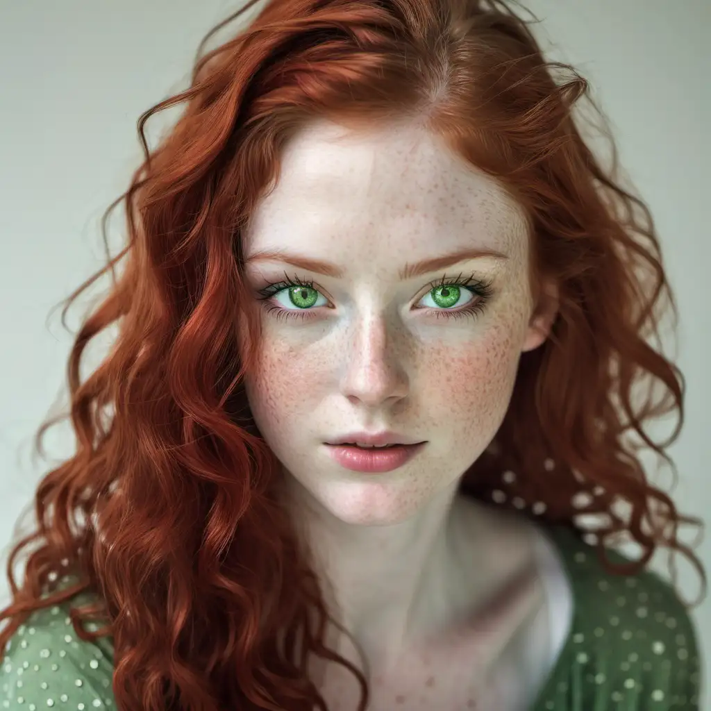 Captivating RedHaired Beauty with Green Eyes and Freckles