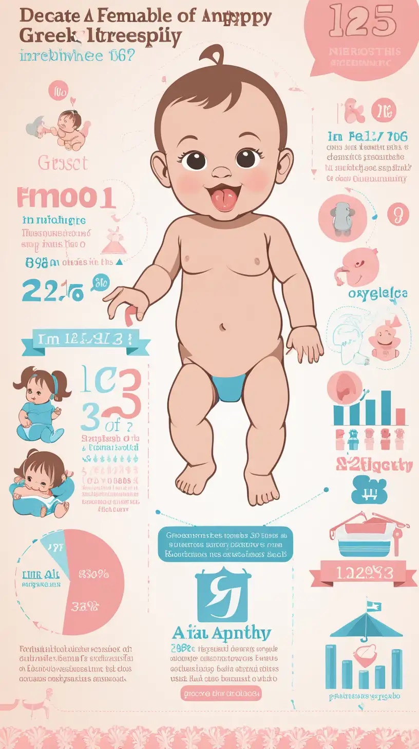 Milestone Infographic Tracking the Growth and Adventures of a Greek Baby Girl in Her First Year