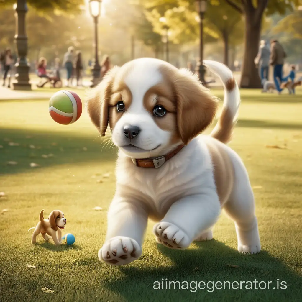 Imagine a visually striking scene where a puppy is playing in the park.