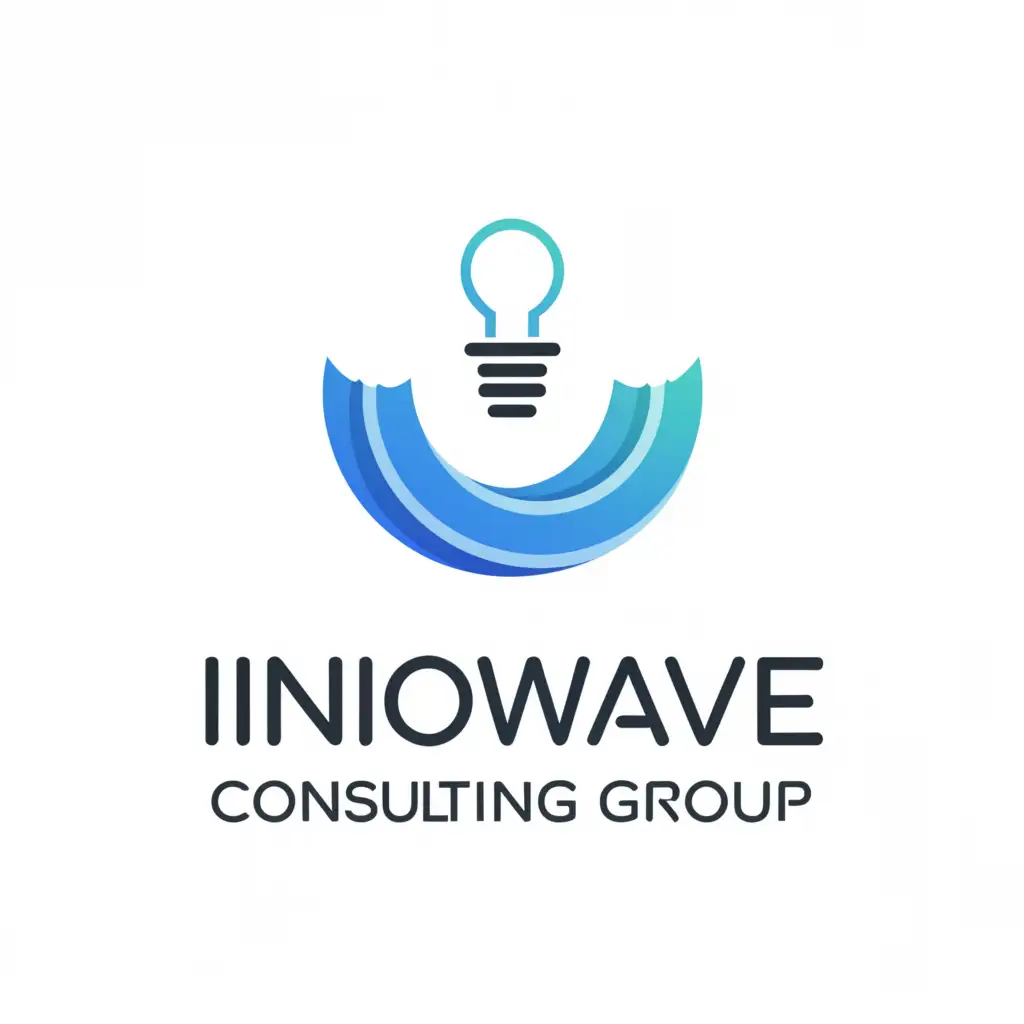 a logo design,with the text "InnoWave Consulting Group", main symbol:Wave Symbol, Lightbulb Icon, The company name "InnoWave Consulting Group",Moderate,clear background