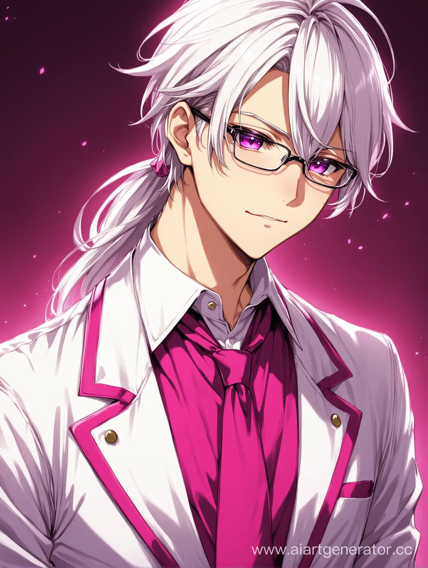 Haughty-Anime-Boy-with-White-Hair-in-Fuchsia-Setting