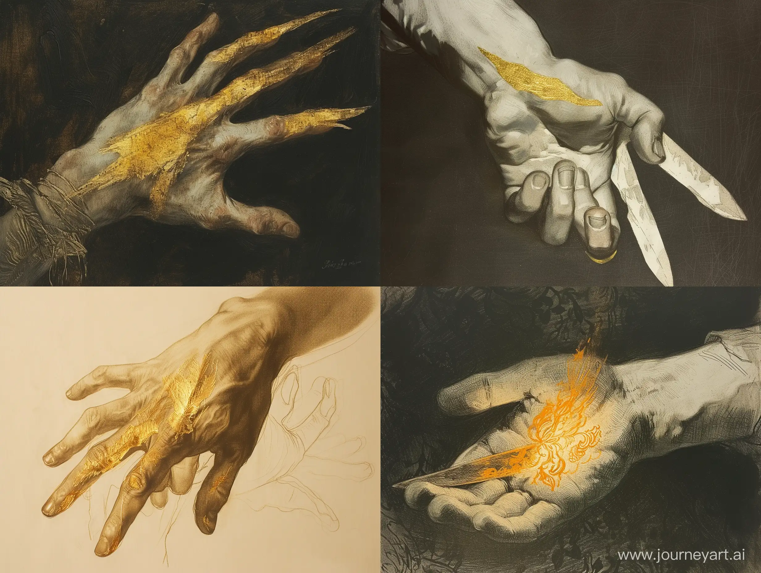 А развлечение художника — мучение
Лезвие оставляет на руке золотое рассечение, стиль рисунков российских художников 19 века