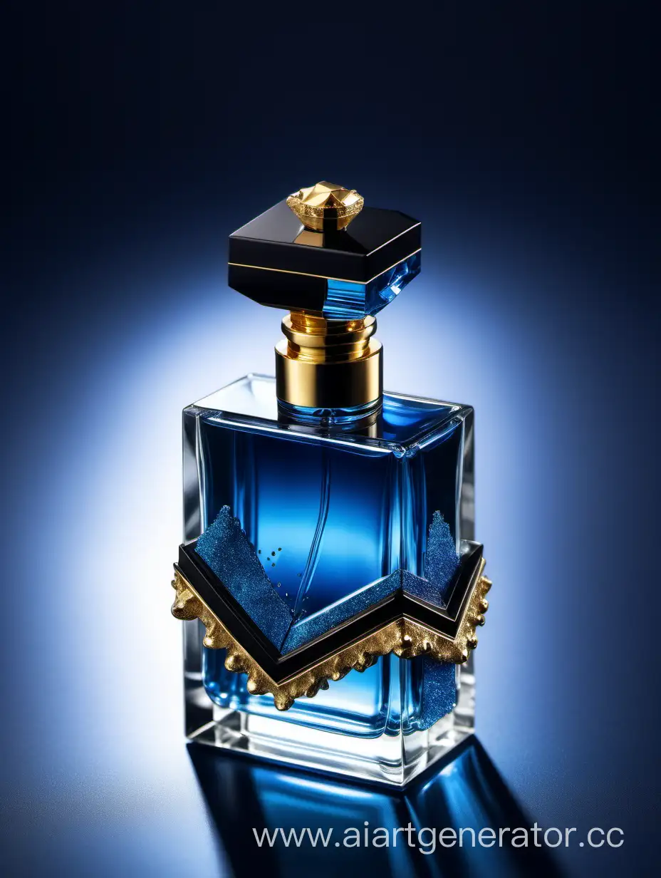 Exquisite-Blue-Black-and-Gold-Perfume-Bottle-in-Crystal-Clear-Elegance