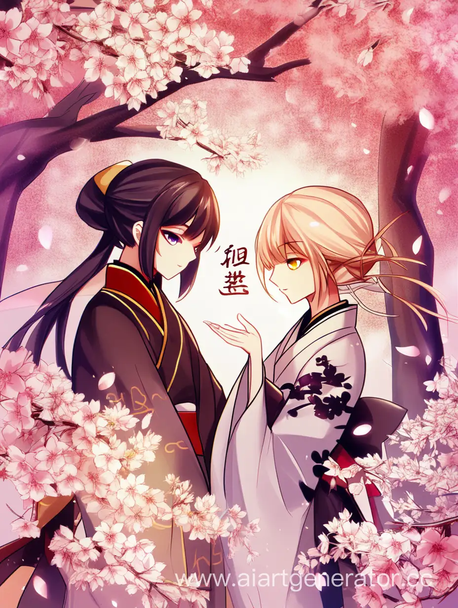 Li-Muwan-and-Wang-Lin-Enjoying-Cherry-Blossoms-Together-in-2560x1440-Resolution