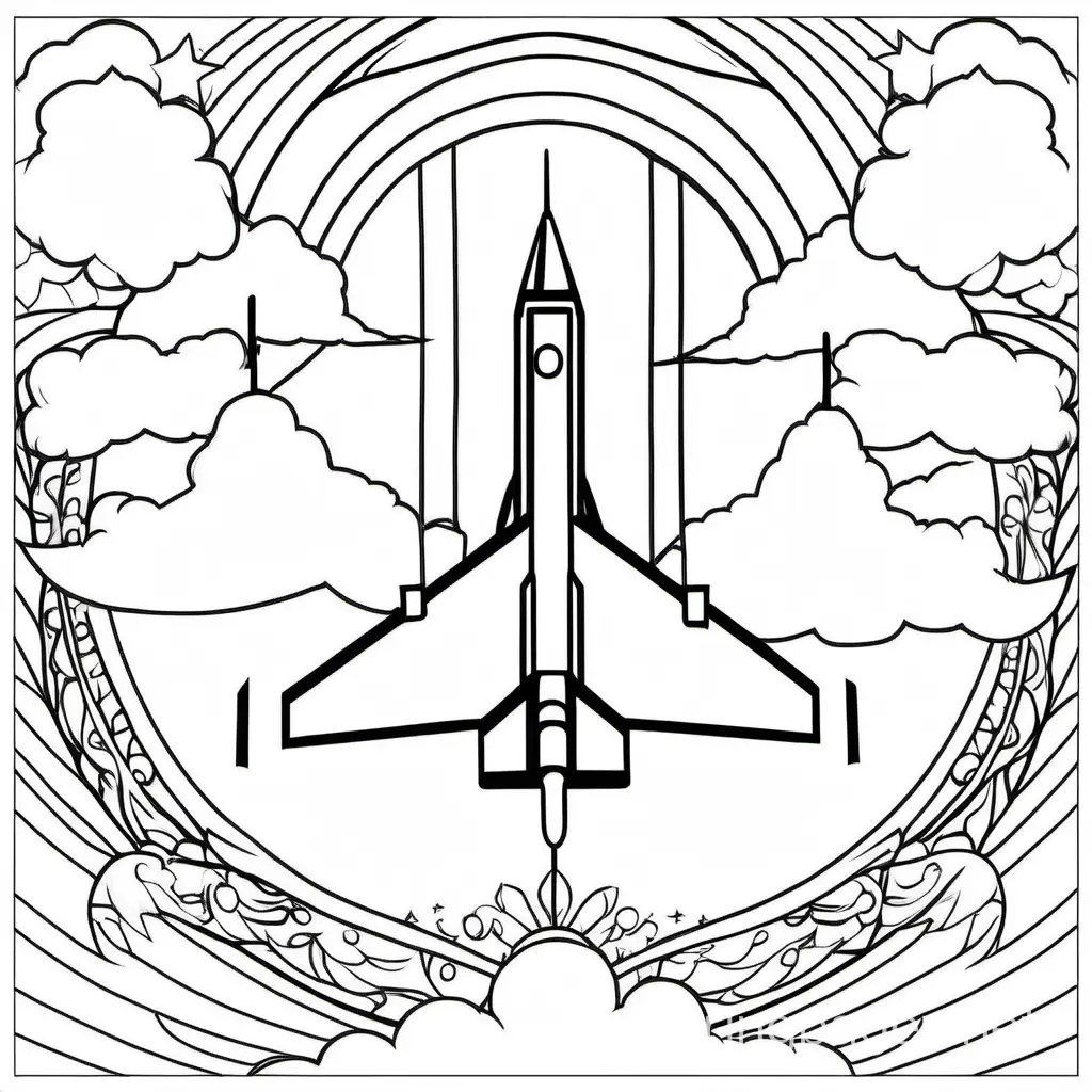 iran in sky, Coloring Page, black and white, line art, white background, Simplicity, Ample White Space. The background of the coloring page is plain white to make it easy for young children to color within the lines. The outlines of all the subjects are easy to distinguish, making it simple for kids to color without too much difficulty