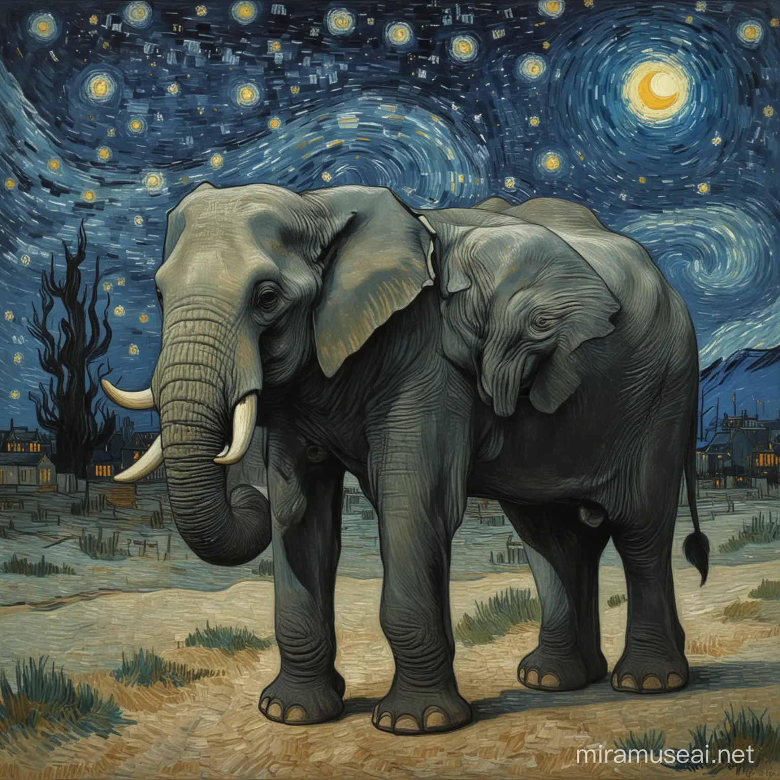 Starry Night Sky Elephant Majestic Pachyderm Beneath a Celestial Canvas