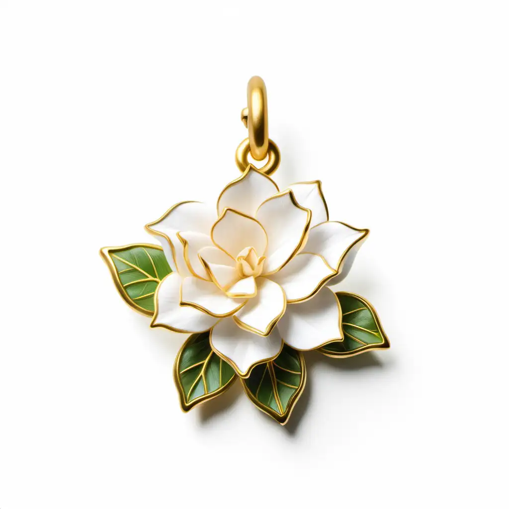 Elegant Gardenia Flower with Gold Charm on Clean White Background