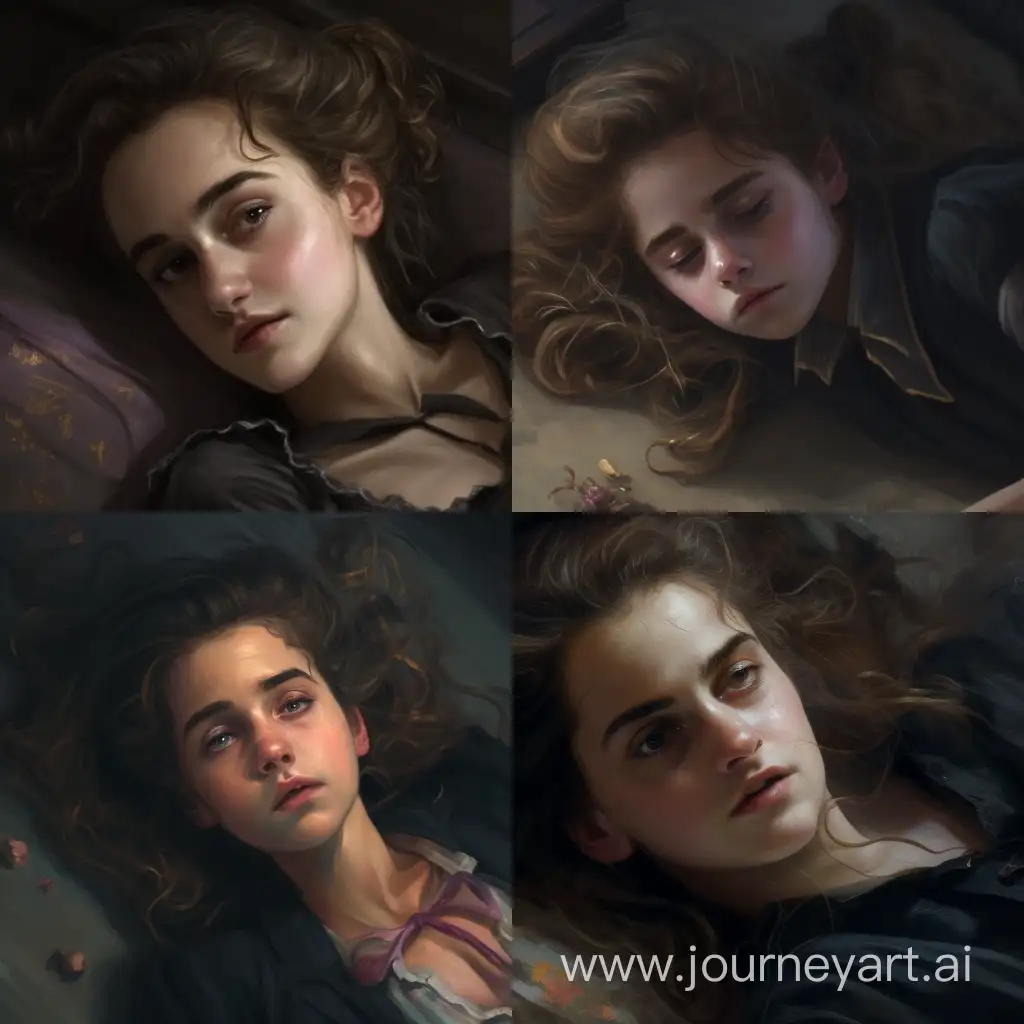 hermione lying on stomach in black stocking