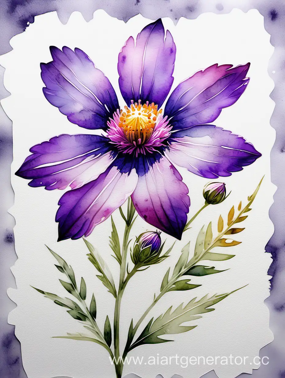Vibrant-Purple-Wildflower-Realistic-Watercolor-on-White-Rough-Texture-Background
