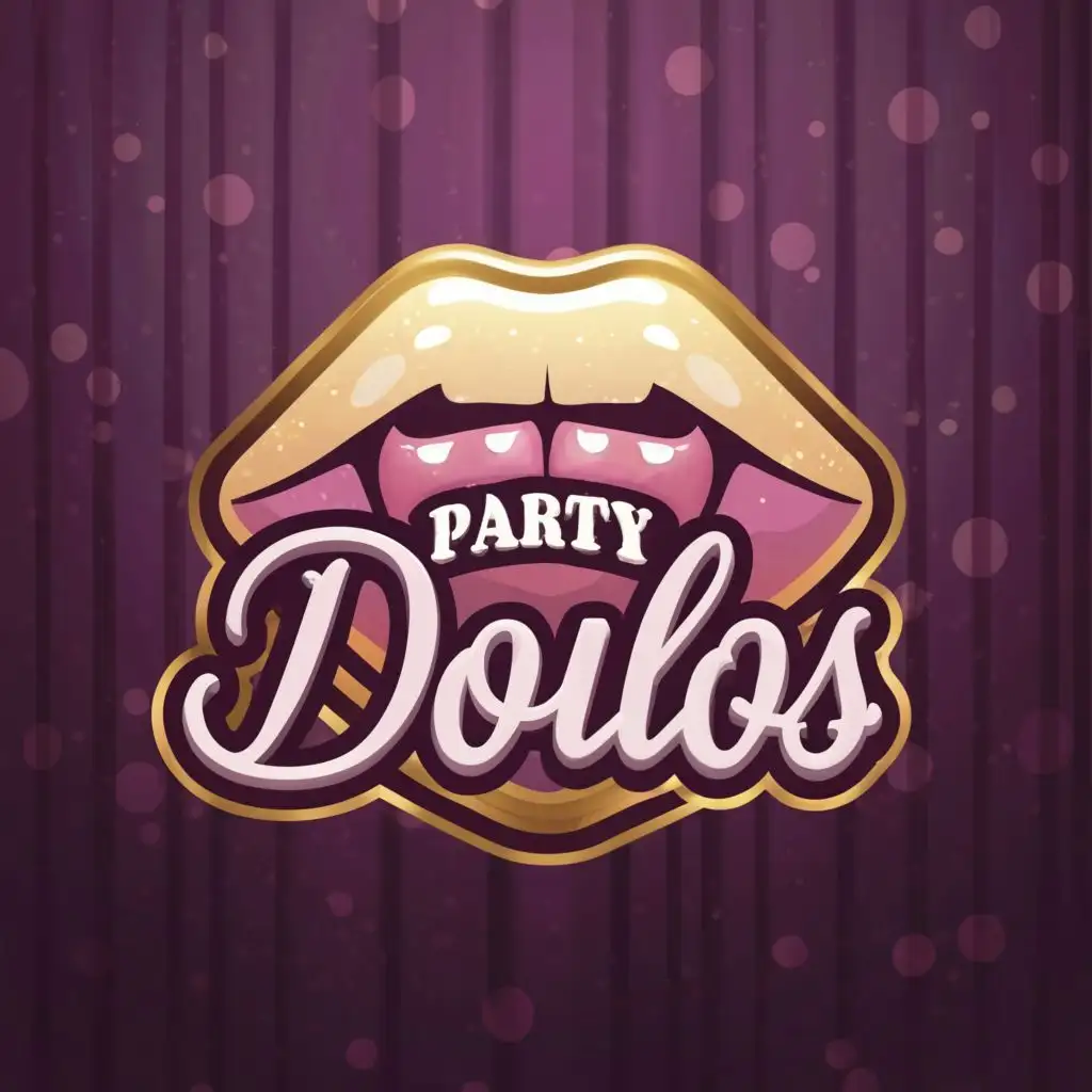 a logo design,with the text "Party Dolls", main symbol:Pouting lips, grape color, ivory color, honey gold color, liquorice color,Minimalistic,be used in Entertainment industry,clear background