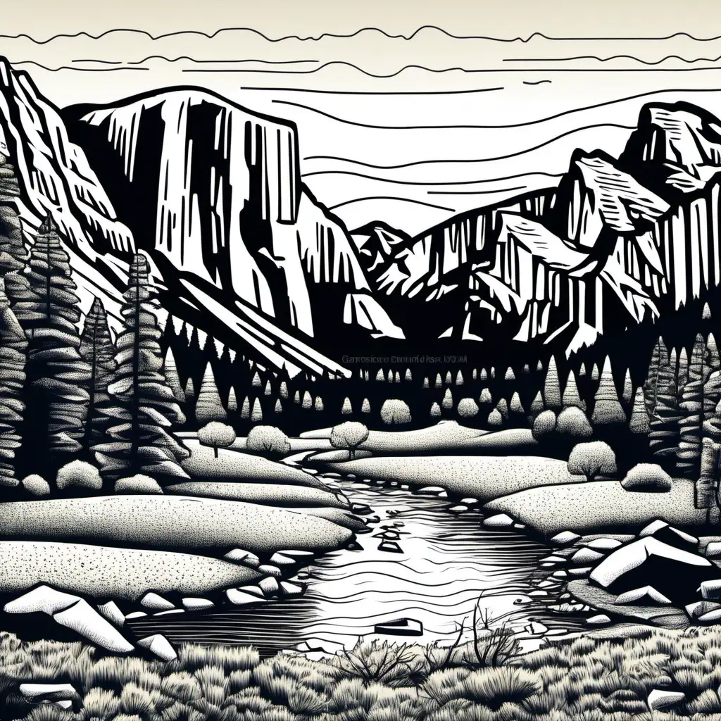 Scenic Mountain Landscape in Yosemite National Park Travel Illustration