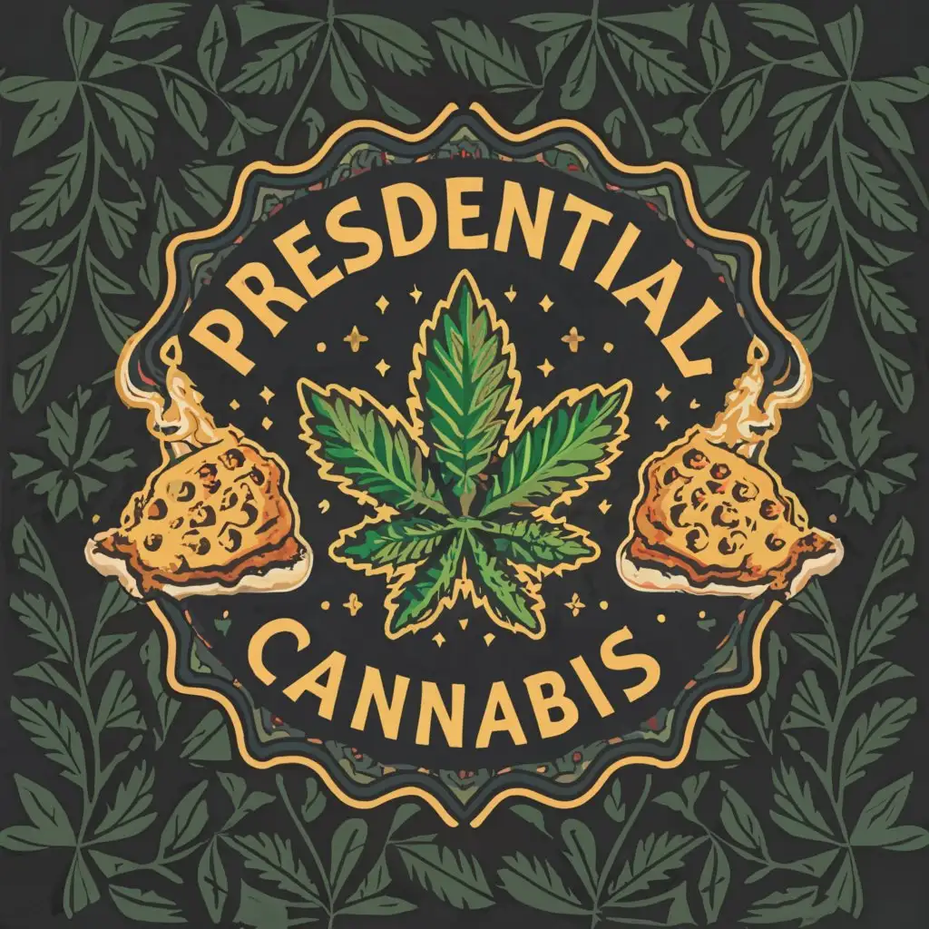 a logo design, with the text 'Presidential Cannabis', main symbol: cannabis, complex think cookies or  fun, eye-catching.made that people think it great taste ,feel a great taste just like a cookies,make more improvment