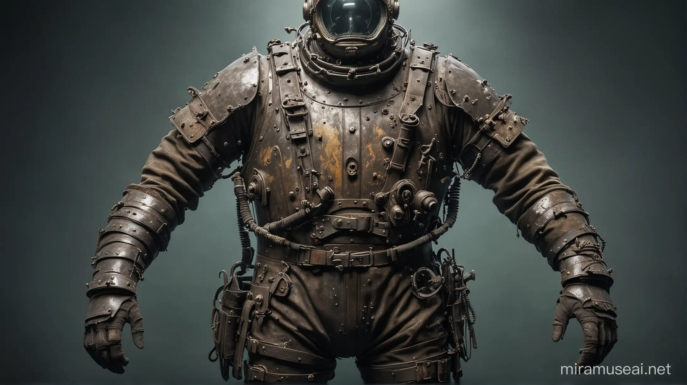 Damaged Steel Diving Suit Ancient Relic with Chest Tear