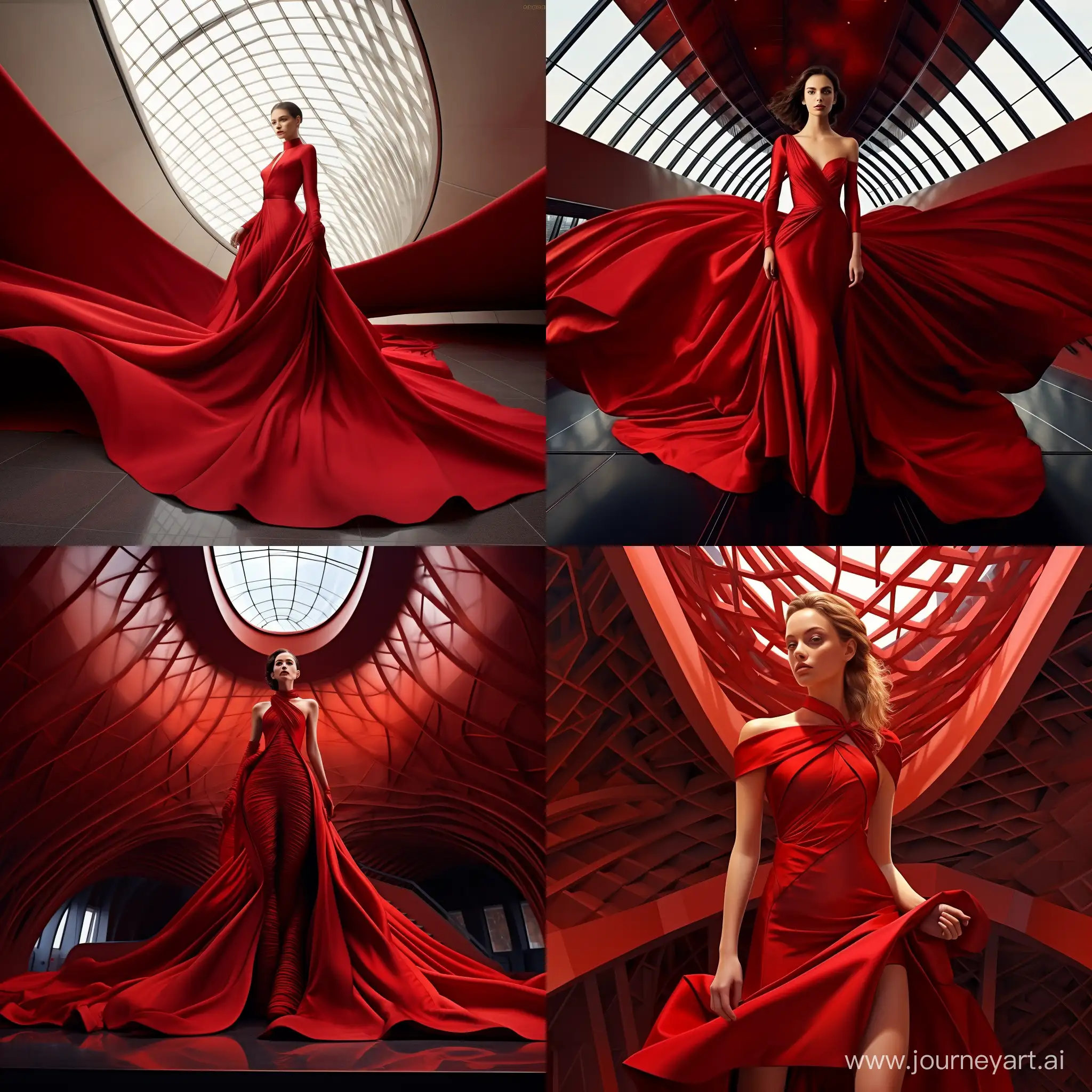 Elegance-Meets-Structure-Red-Glamour-Dress-in-Architectural-Fashion