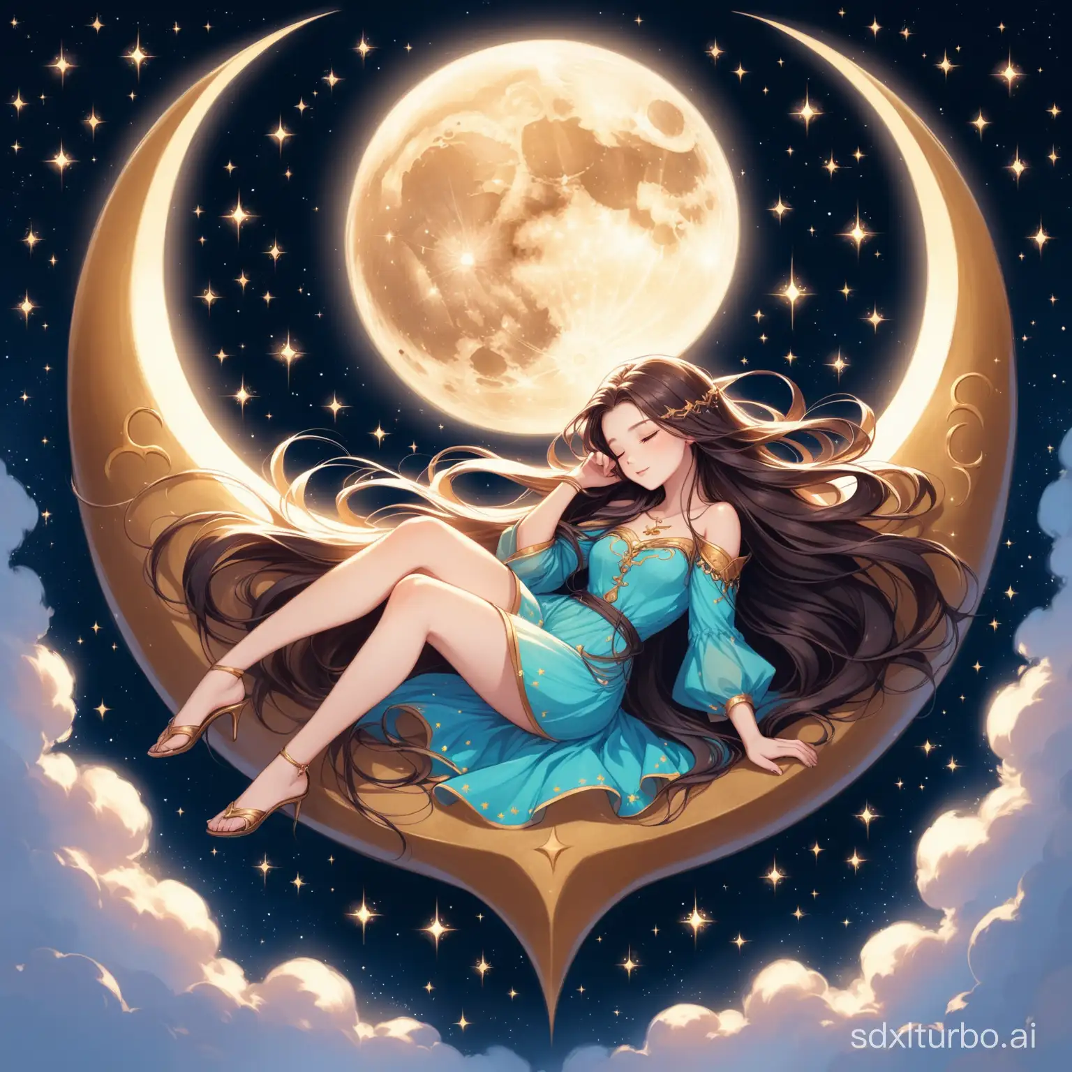 Dreamy-Portrait-of-a-Beautiful-Girl-Laying-in-the-Crescent-Moons-Crest