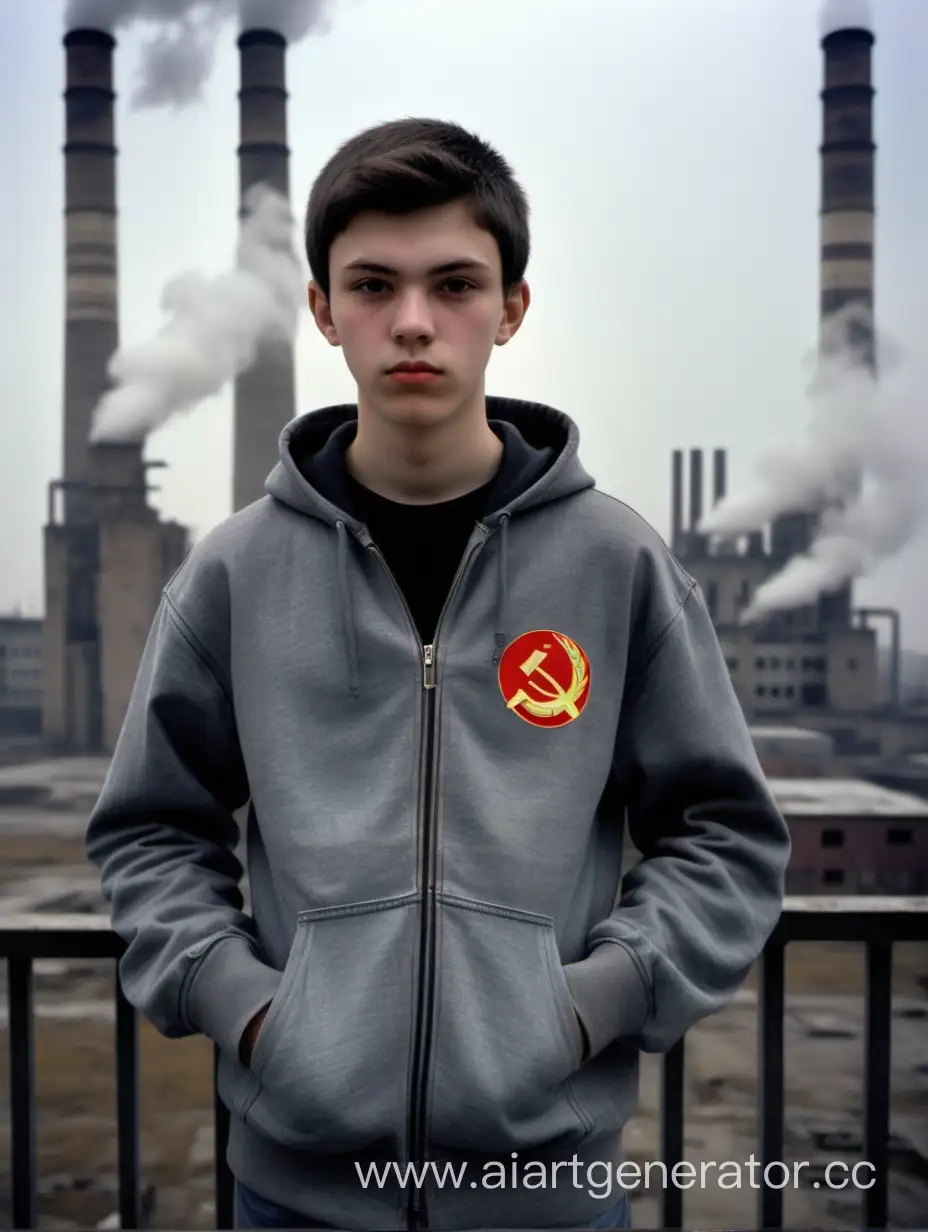 Serious-Teenager-in-USSR-Emblem-Hoodie-Against-Industrial-Cityscape