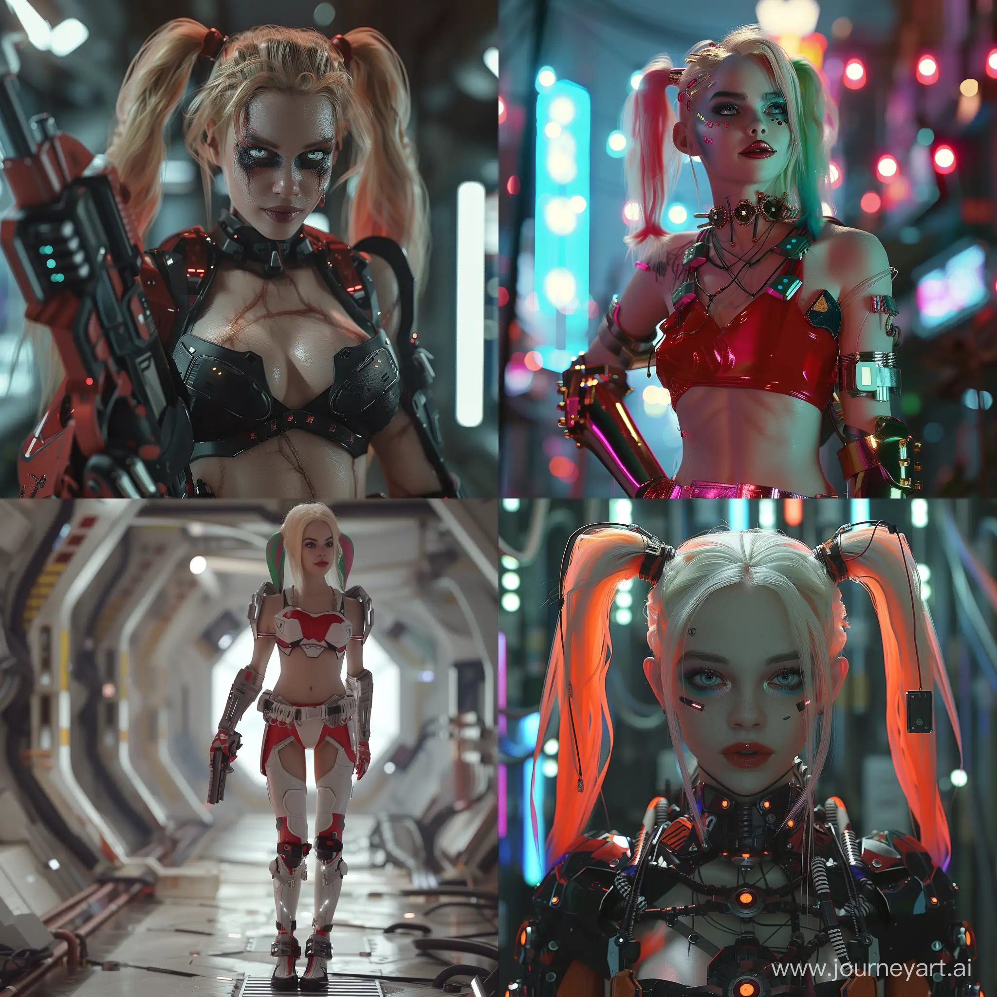 Futuristic DC Harley Quinn, world of high tech, octane render