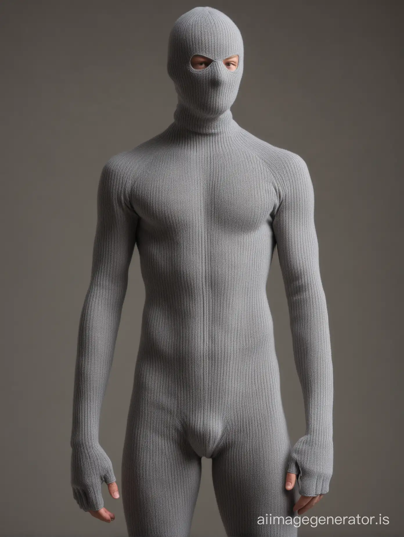 Man in thick ribbed wool zentai