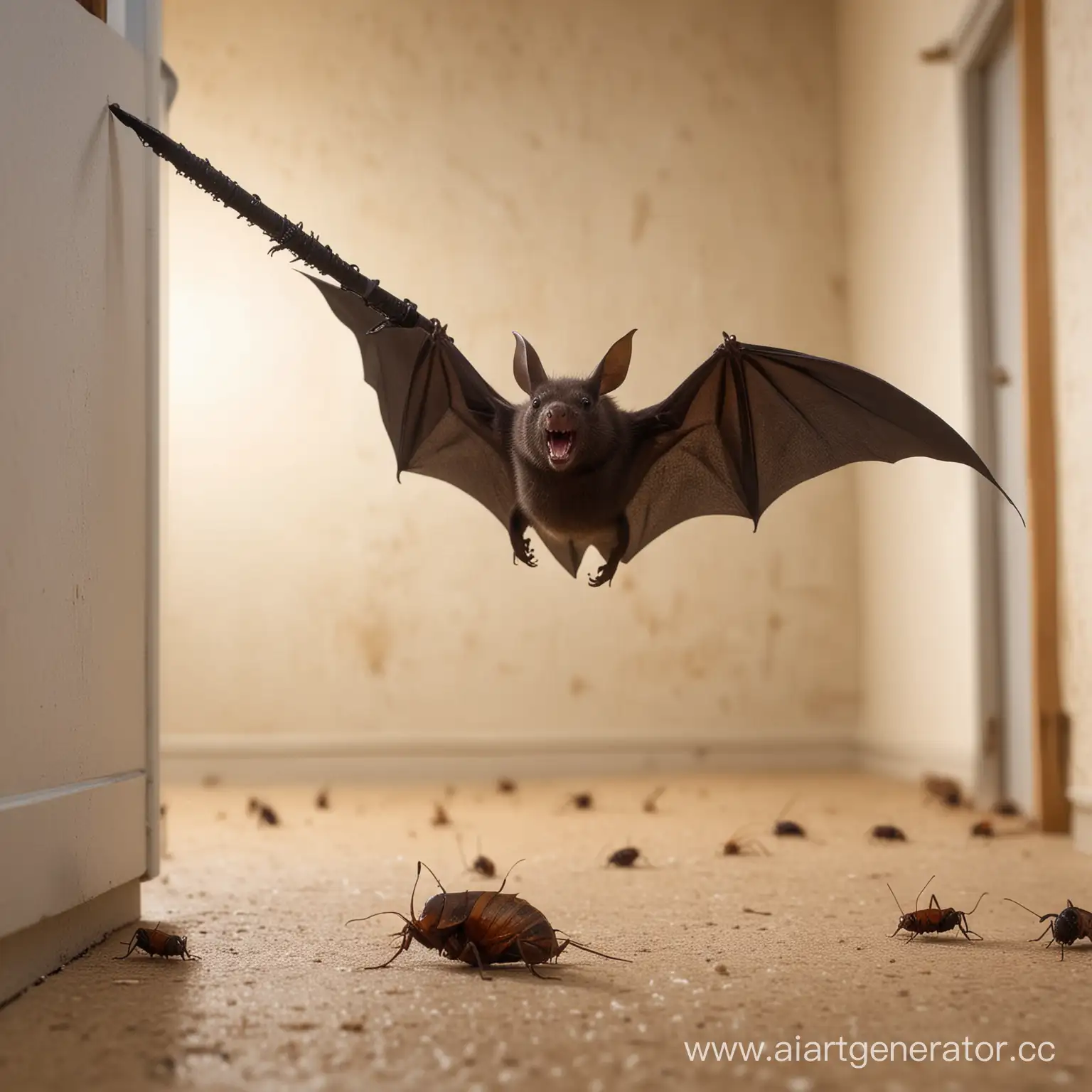 Bat-with-Sword-Fighting-Cockroaches-in-Dormitory