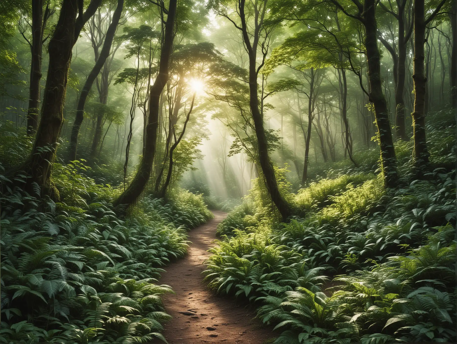 Enchanted Forest Path with Radiant Light Nature Tapestry Design
