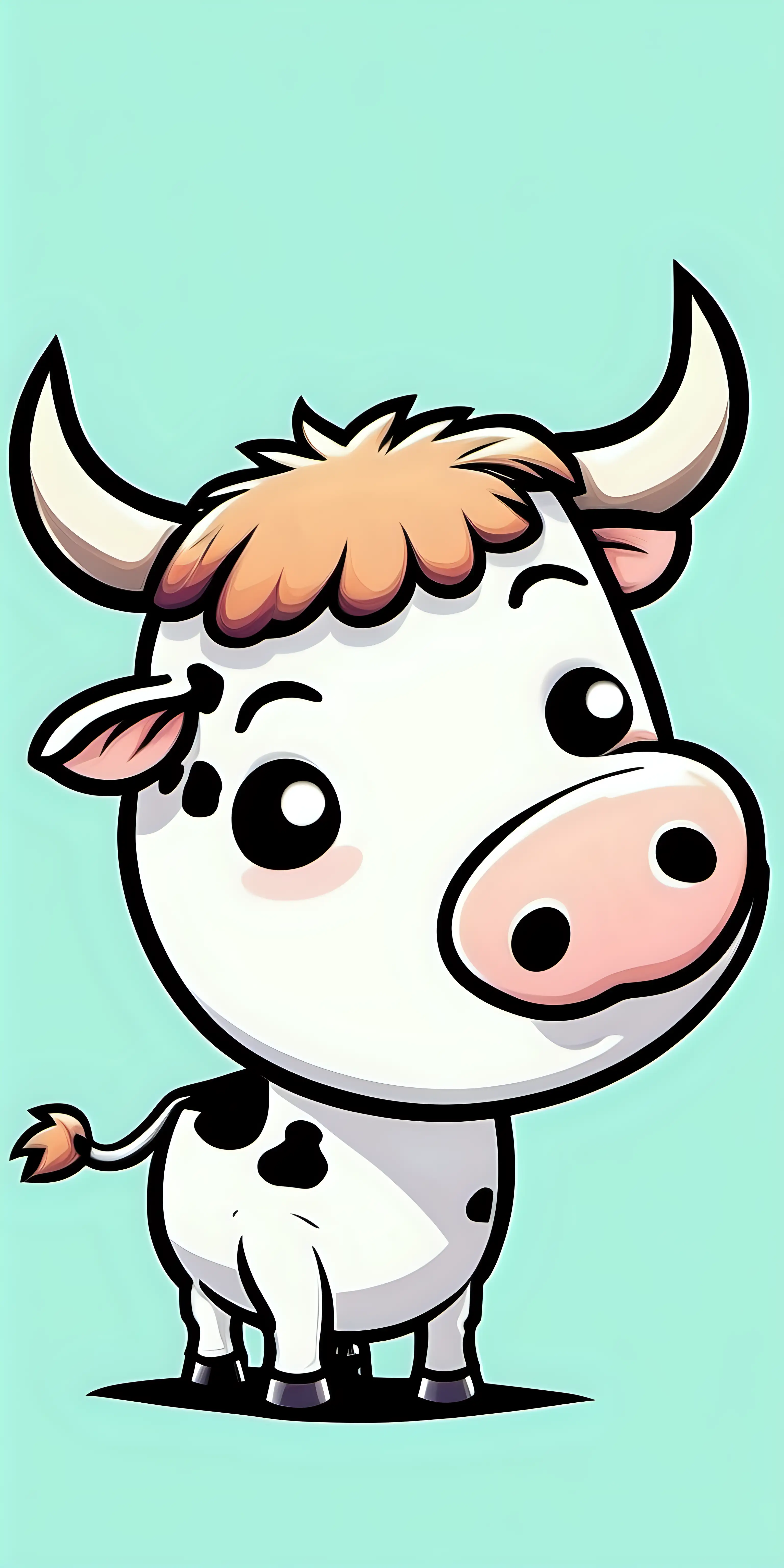 Sarcastic Kawaii Cow in Comic Style on White Background
