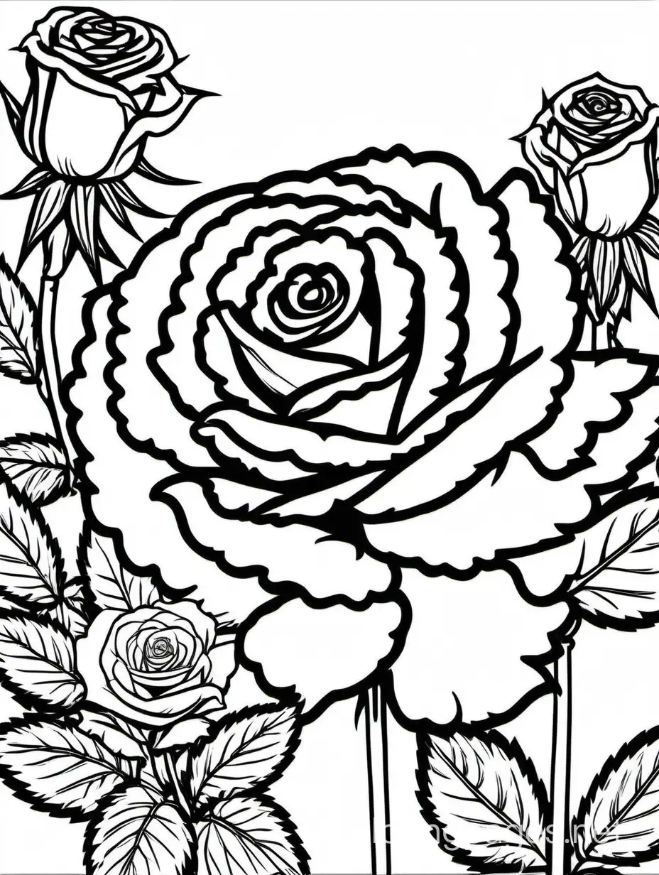 marijuana and roses, Coloring Page, black and white, line art, white background, Simplicity, Ample White Space. The background of the coloring page is plain white to make it easy for young children to color within the lines. The outlines of all the subjects are easy to distinguish, making it simple for kids to color without too much difficulty