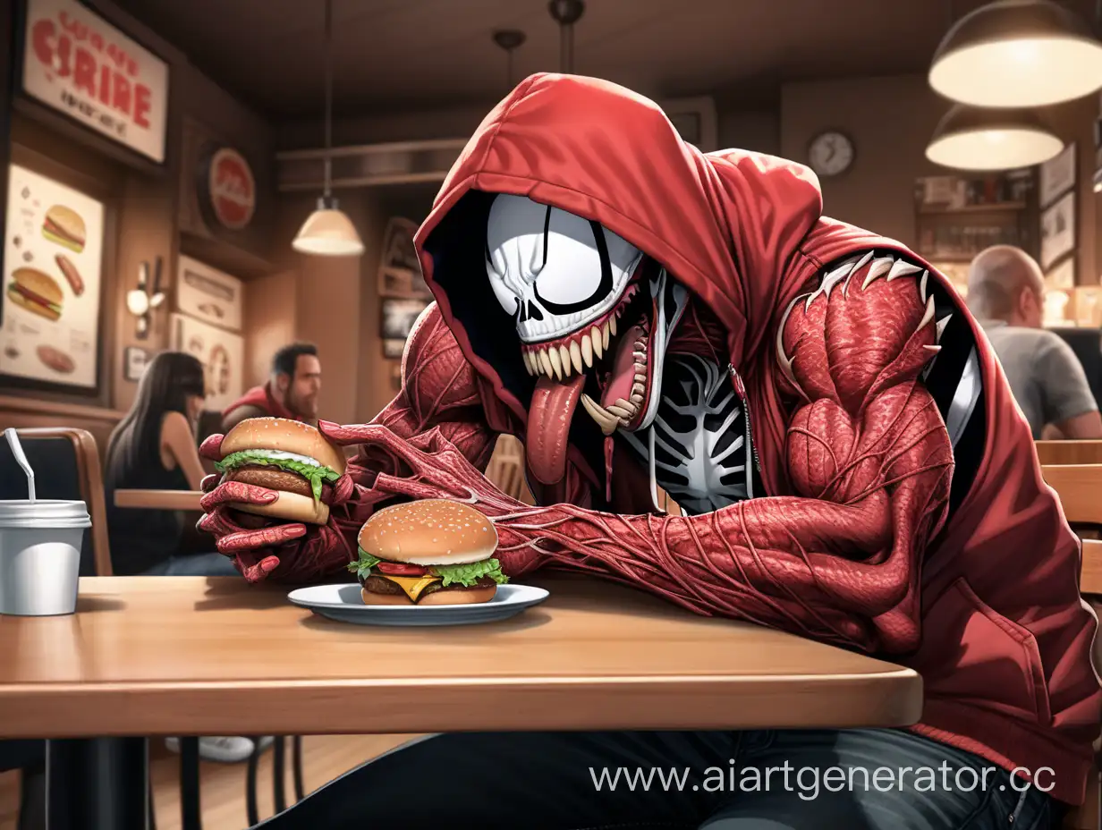 Sinister-Carnage-Enjoying-a-Burger-in-Caf