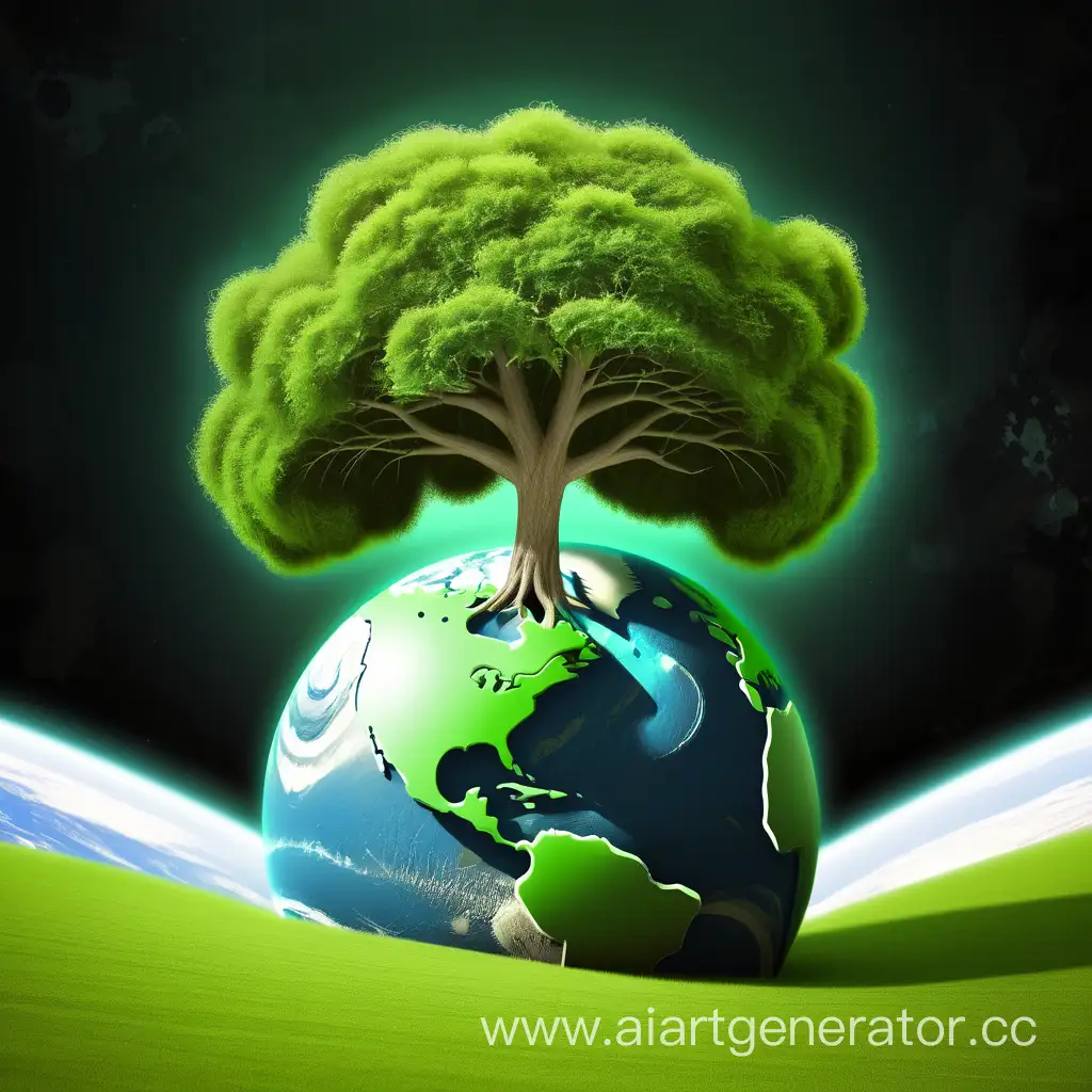 зеленое дерево растущее из планеты земля