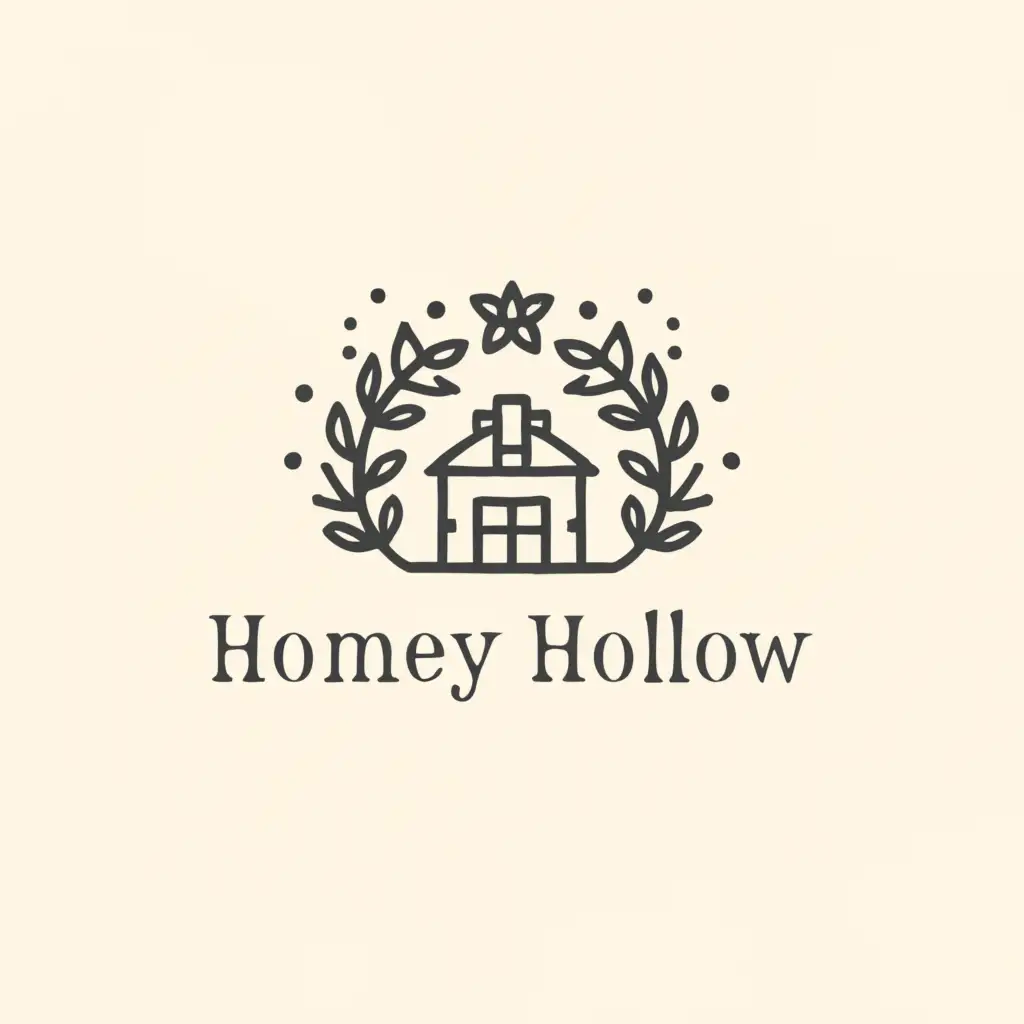 a logo design,with the text "Homey Hollow", main symbol:Flowers around a country home,Minimalistic,be used in Retail industry,clear background