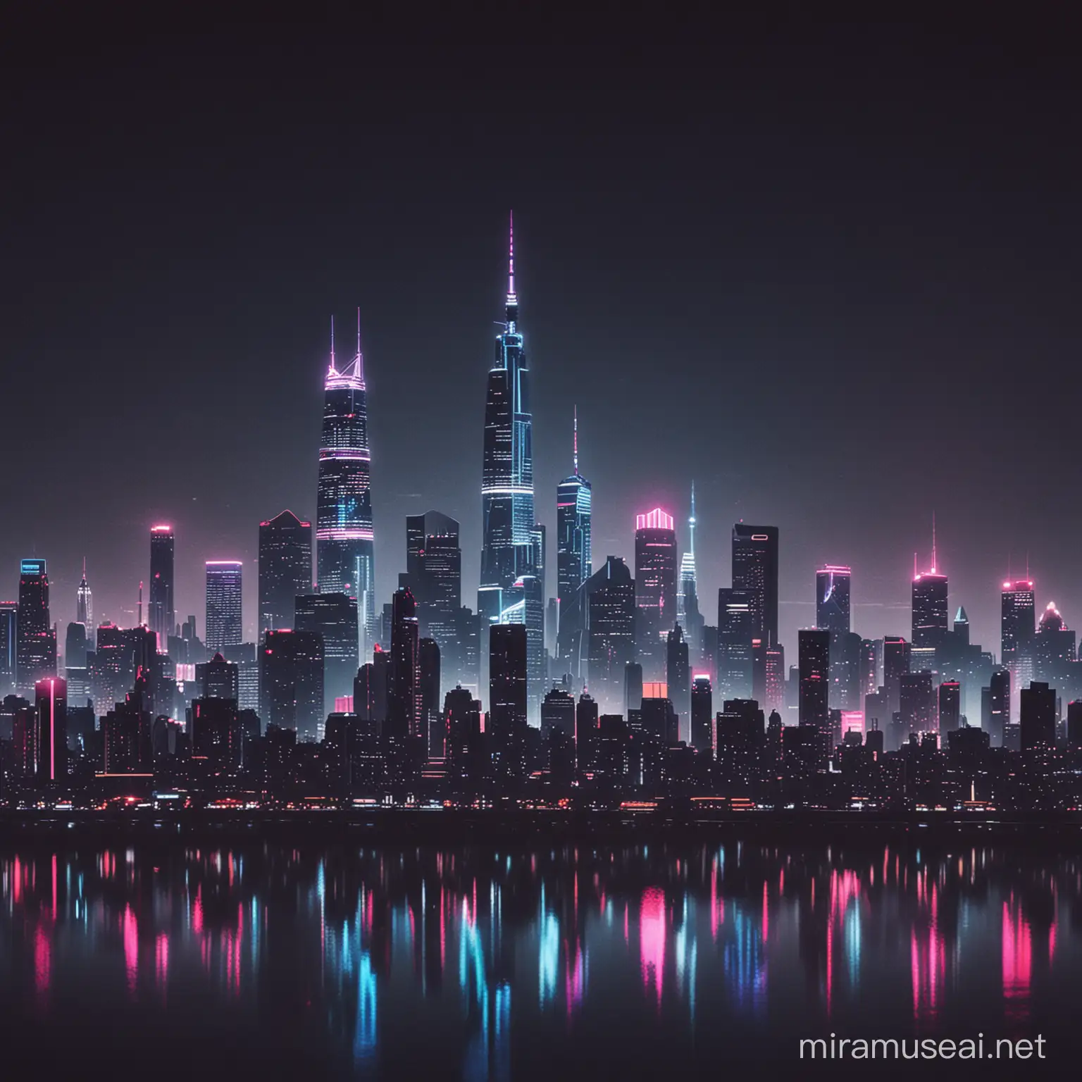 city skyline at night with neon cinematic lights 
