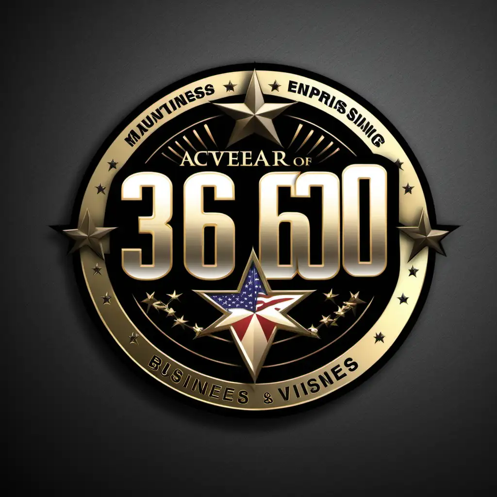 Create a logo for my business. My business name is 360 Enterprises. It is a professional consulting business with the focus on the defense industrial base, specializing on Strategy Development, Strategic Planning, Business to Business relationship building, and business to U.S. Government interactions. As further background, I am a retired Army Colonel, who after 30 years of active service, was the CEO and president of a manufacturing company who built armor for military vehicles.