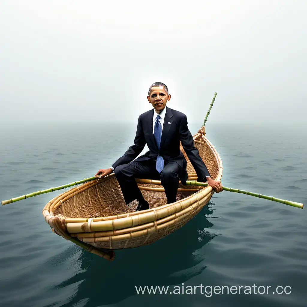 Obama-Floating-in-Bamboo-Boat-Across-Boundless-Ocean-Mist