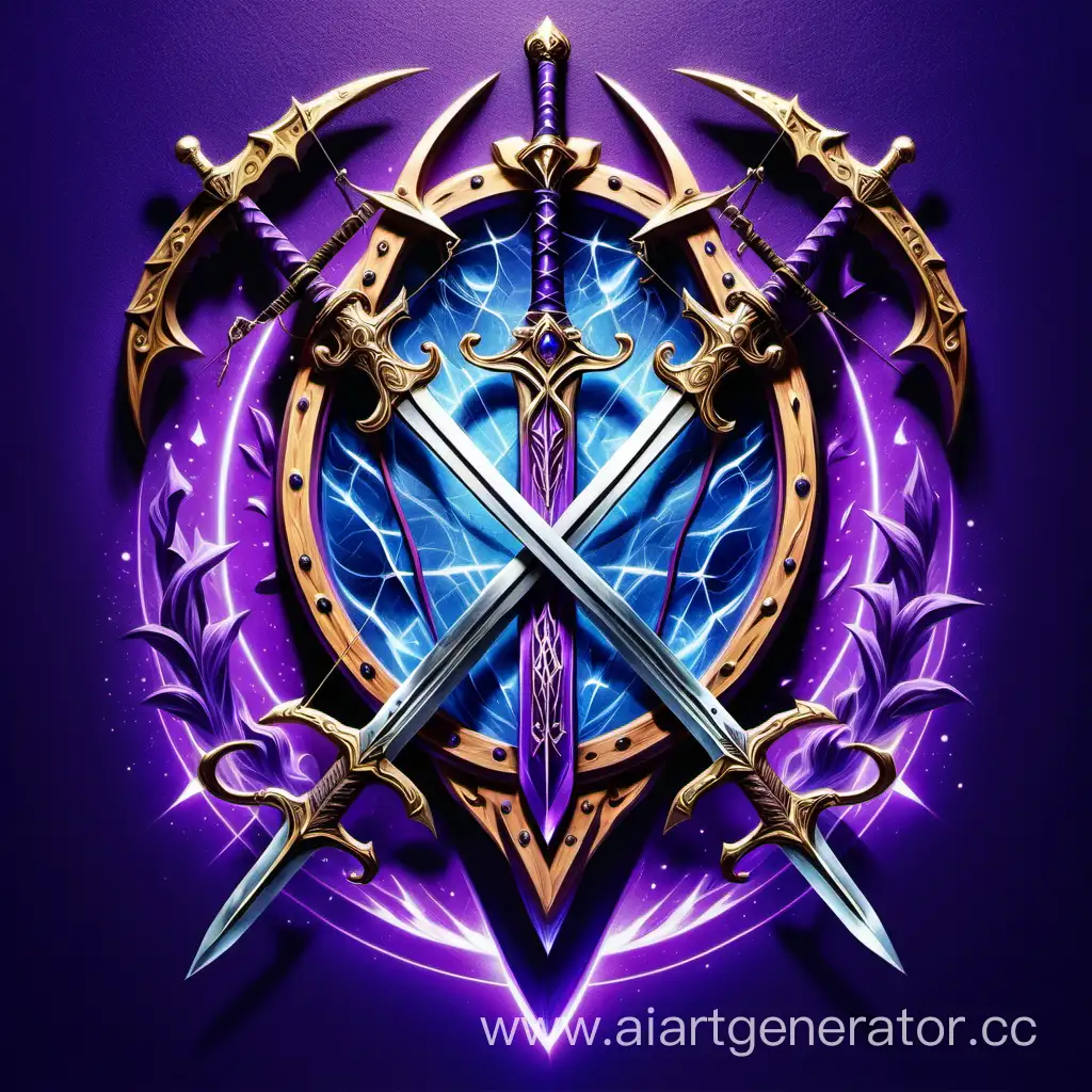 Medieval-Banner-with-Crossed-Crossbow-and-Sword-on-Purple-Background