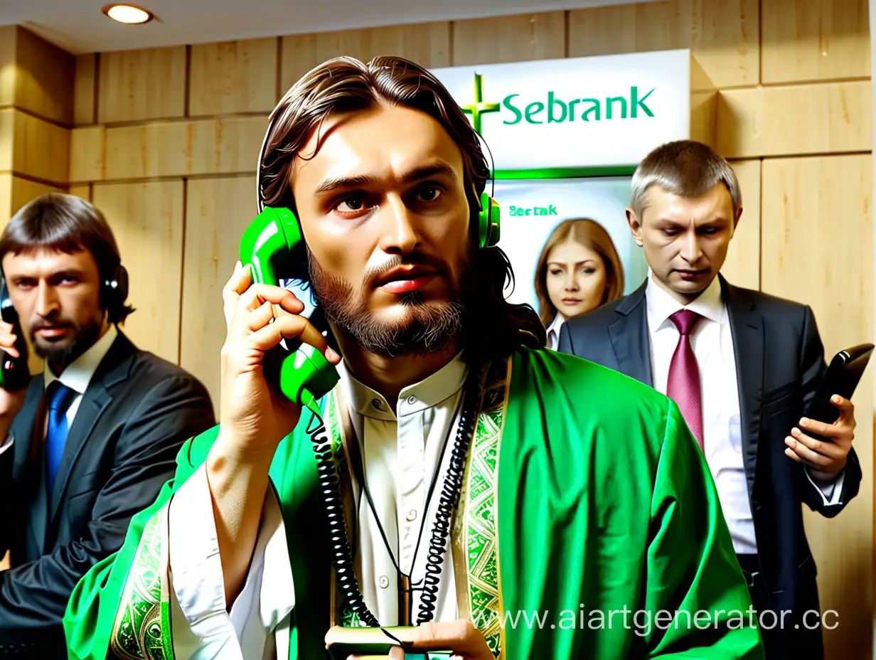 Сбербанк, Россия, Иисус Христос, люди звонят по телефону