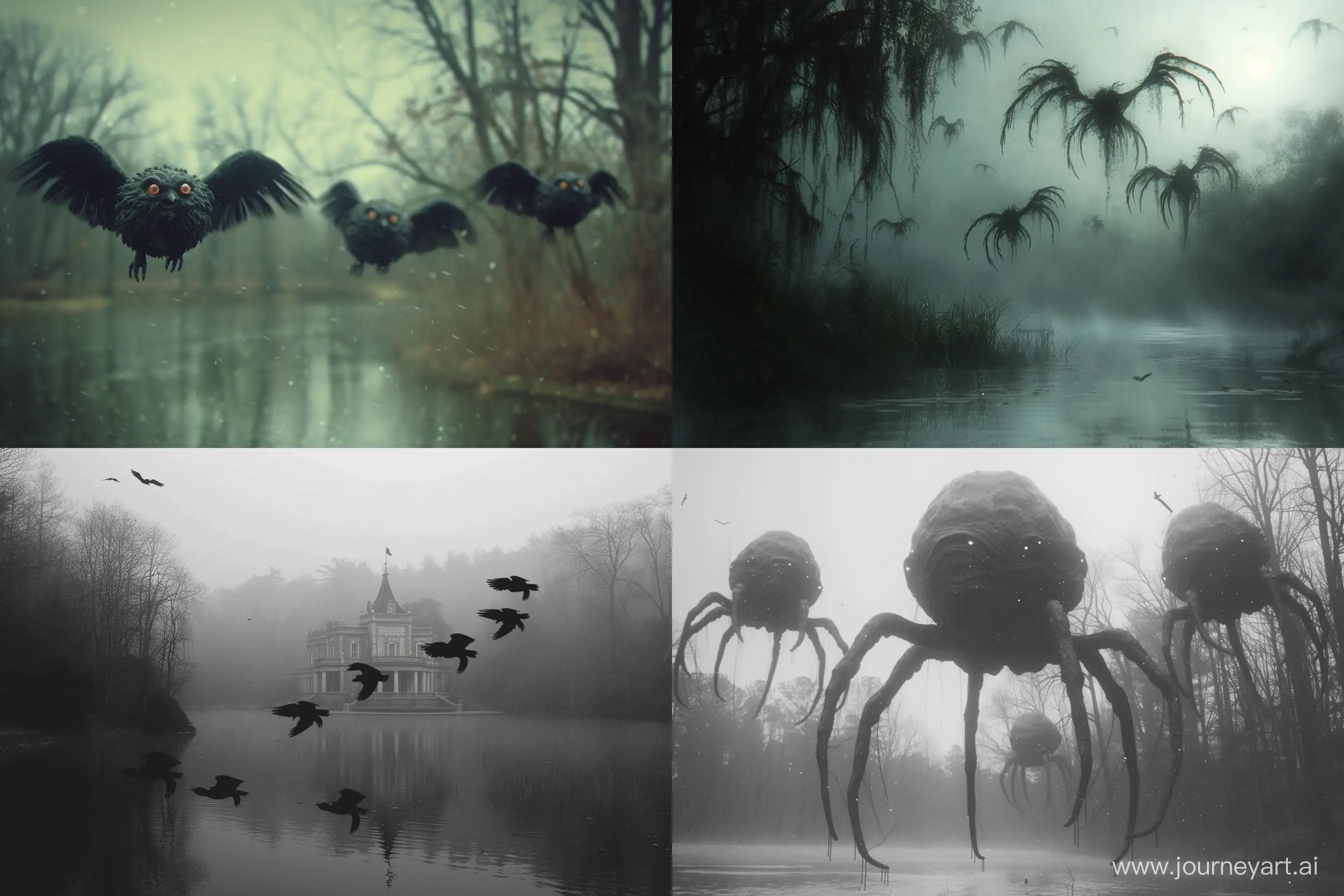 Eerie-Black-Tylenol-Creatures-Gliding-over-Dark-Waters-in-Tim-Burton-Style