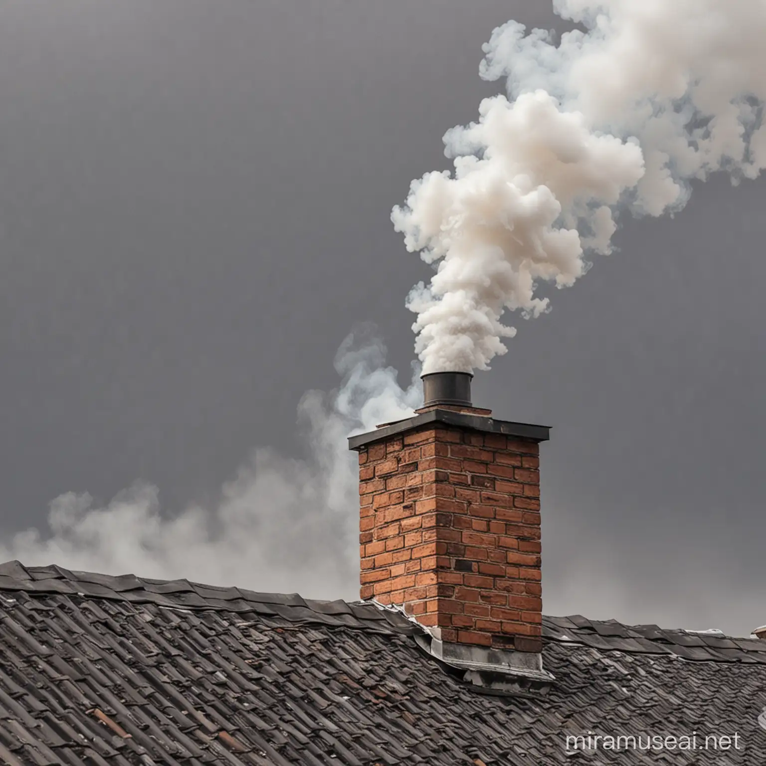 zdjęcie dachu z kominem i lecącym dymem
