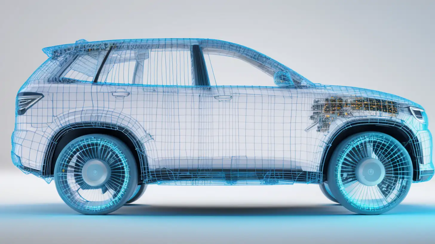 AN image of an SUV in wireframe shape showing data coming from all sensors on a car
