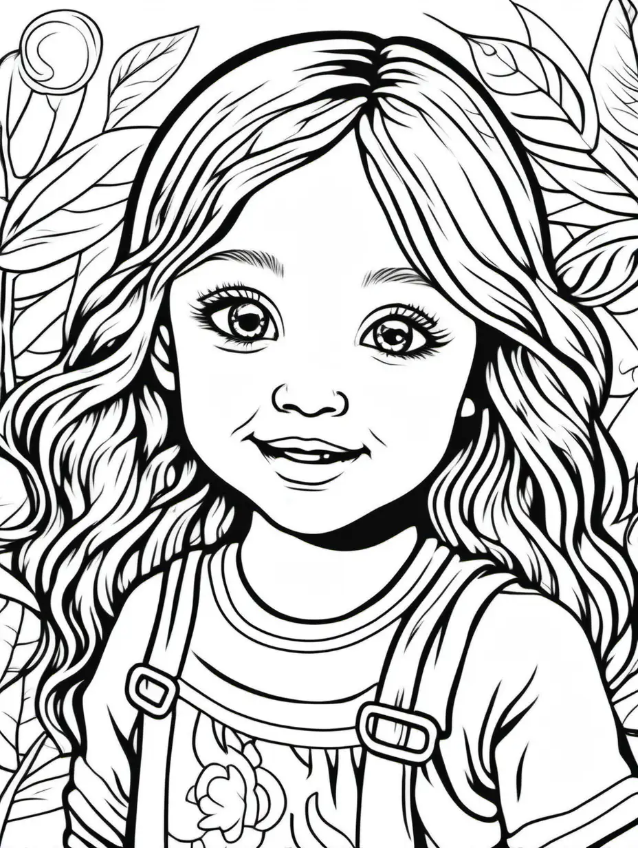 coloring page for toddlers, paint by numbers, little girl images, white background, clear line art, fine line art