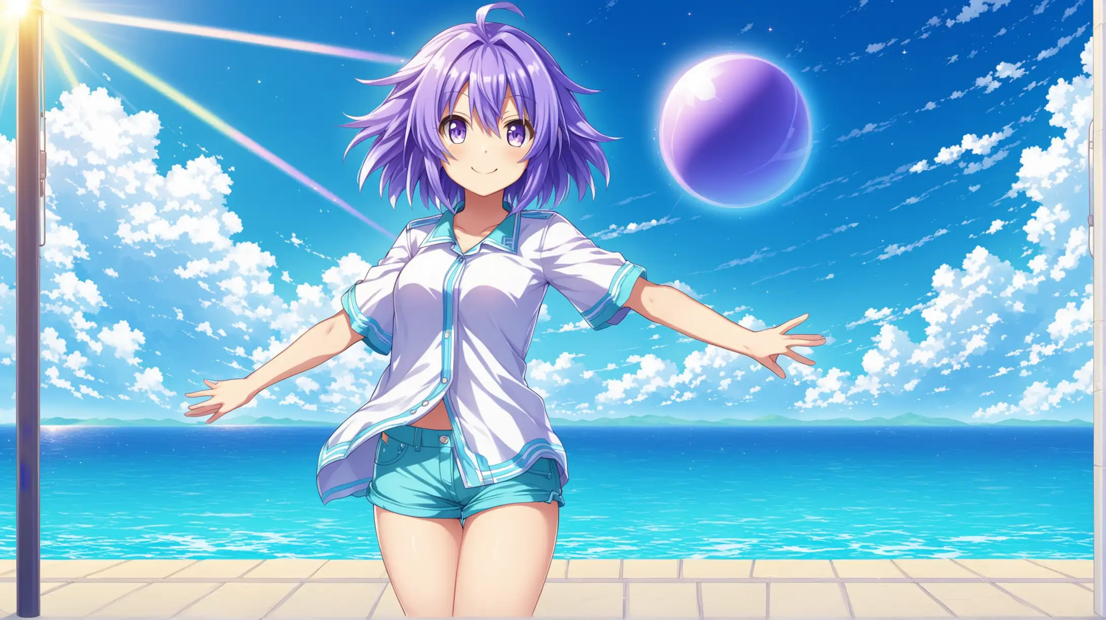 Neptune from Hyperdimension Neptunia Enjoying Sunshine Outdoors