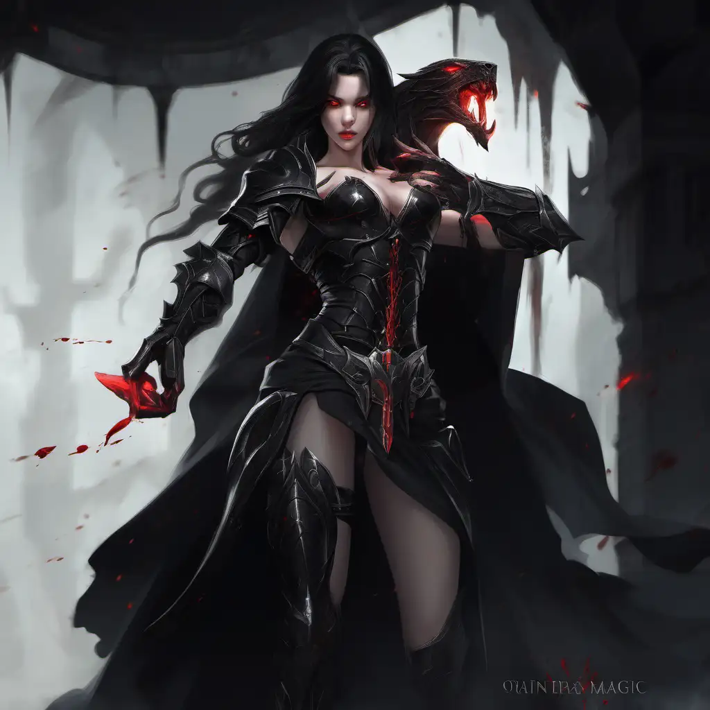 Confident Woman in Black Armor Wielding Blood Claw Magic