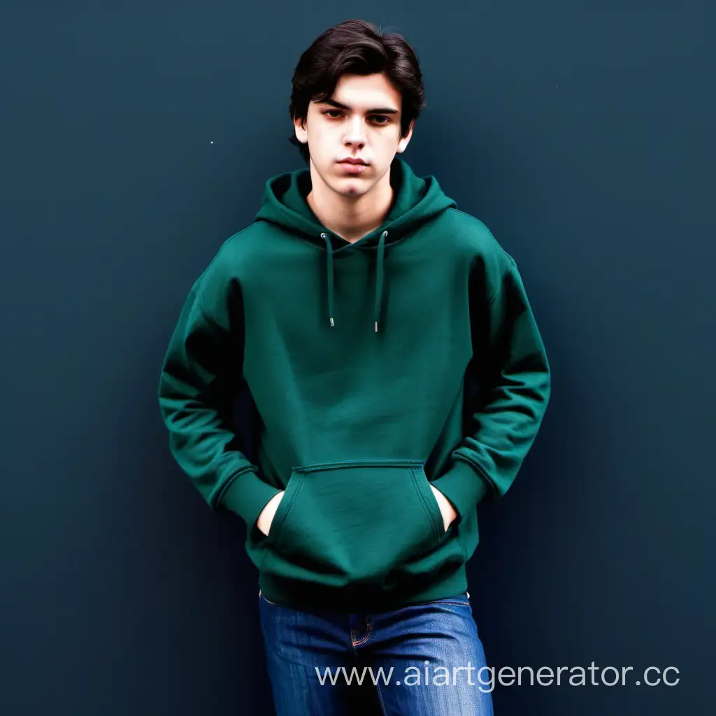 Stylish-Summer-Vibes-Young-Man-in-Dark-Green-Hoodie-and-Blue-Jeans