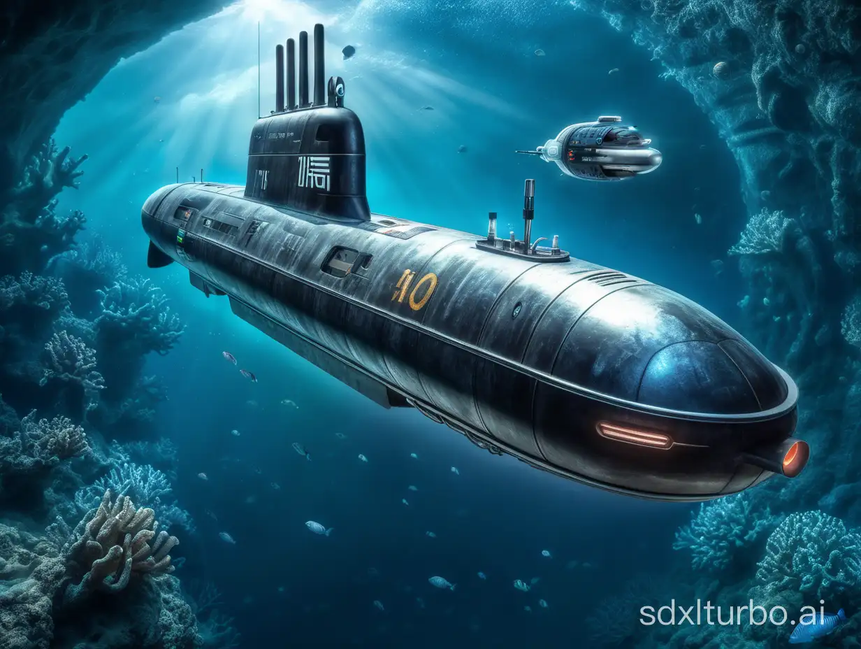 执行任务的科幻蛟龙号潜水艇