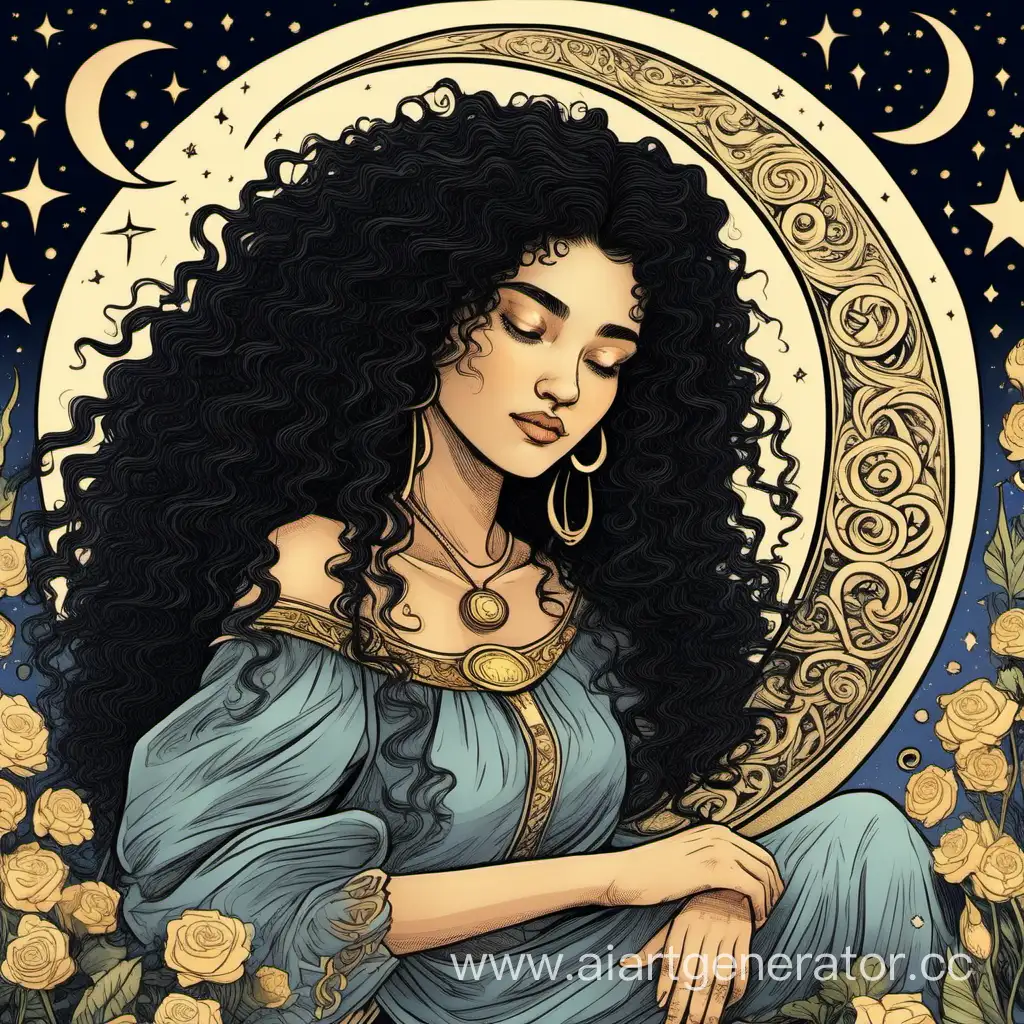 CurlyHaired-Girl-on-Crescent-Moon-Tarot-Card