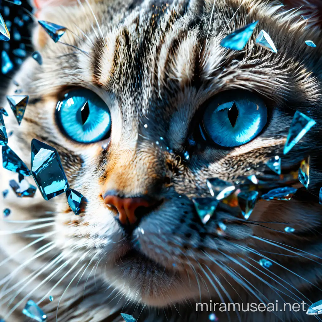 Prompt, hyper-surrealism, gothic, ultra-detailed, photorealistic, conceptual, shattered oil painting, bright artistic close-up portrait of a [creamy british shorthair cat] with [iceblue] eyes,  dystopian, psychedelic,  dark, maya render, HDR, 8k vray