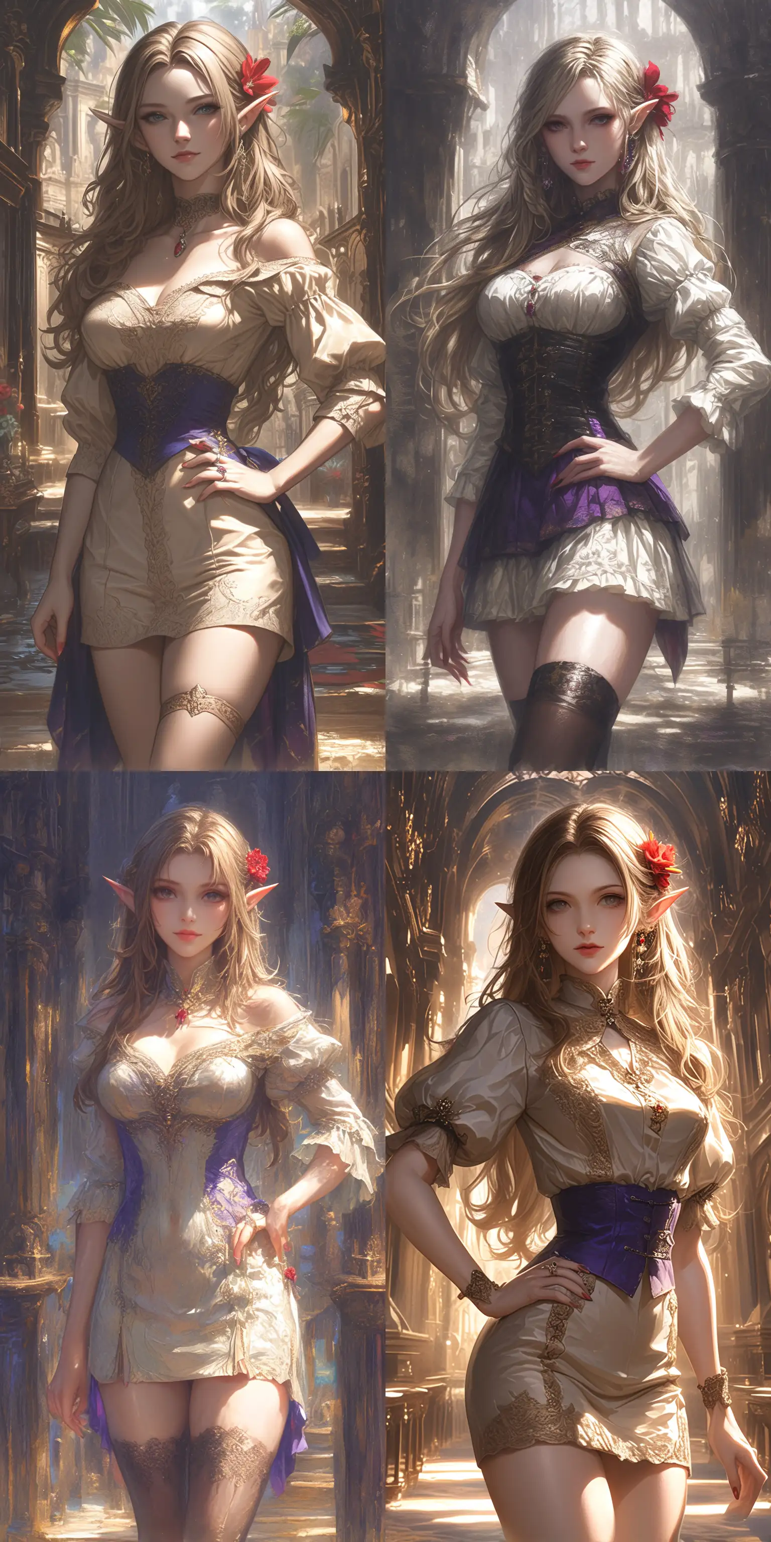 Enchanting-Elf-Vampire-in-Cream-and-Purple-Dress-in-Ancient-Castle-Ballroom